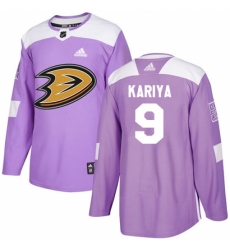 Men's Adidas Anaheim Ducks #9 Paul Kariya Authentic Purple Fights Cancer Practice NHL Jersey