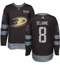 Men's Adidas Anaheim Ducks #8 Teemu Selanne Authentic Black 1917-2017 100th Anniversary NHL Jersey