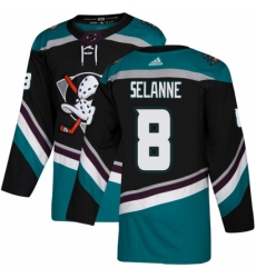 Men's Adidas Anaheim Ducks #8 Teemu Selanne Authentic Black Teal Third NHL Jersey