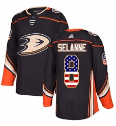 Men's Adidas Anaheim Ducks #8 Teemu Selanne Authentic Black USA Flag Fashion NHL Jersey