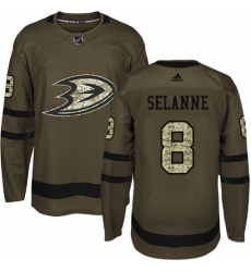 Men's Adidas Anaheim Ducks #8 Teemu Selanne Authentic Green Salute to Service NHL Jersey