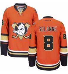 Men's Reebok Anaheim Ducks #8 Teemu Selanne Authentic Orange Third NHL Jersey