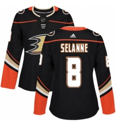 Women's Adidas Anaheim Ducks #8 Teemu Selanne Authentic Black Home NHL Jersey