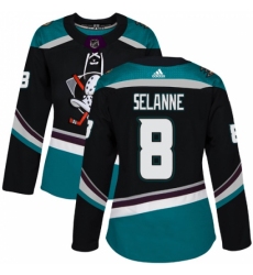 Women's Adidas Anaheim Ducks #8 Teemu Selanne Authentic Black Teal Third NHL Jersey