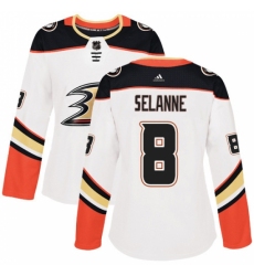 Women's Adidas Anaheim Ducks #8 Teemu Selanne Authentic White Away NHL Jersey
