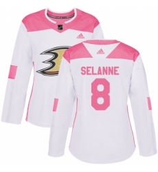 Women's Adidas Anaheim Ducks #8 Teemu Selanne Authentic White/Pink Fashion NHL Jersey