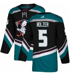 Men's Adidas Anaheim Ducks #5 Korbinian Holzer Authentic Black Teal Third NHL Jersey