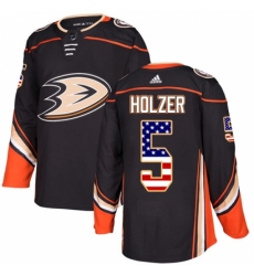 Men's Adidas Anaheim Ducks #5 Korbinian Holzer Authentic Black USA Flag Fashion NHL Jersey