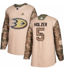 Men's Adidas Anaheim Ducks #5 Korbinian Holzer Authentic Camo Veterans Day Practice NHL Jersey
