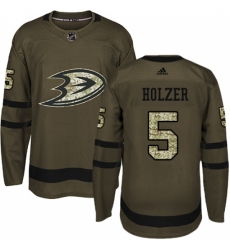 Men's Adidas Anaheim Ducks #5 Korbinian Holzer Authentic Green Salute to Service NHL Jersey
