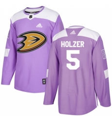Men's Adidas Anaheim Ducks #5 Korbinian Holzer Authentic Purple Fights Cancer Practice NHL Jersey