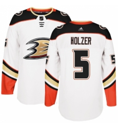 Men's Adidas Anaheim Ducks #5 Korbinian Holzer Authentic White Away NHL Jersey