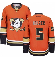 Men's Reebok Anaheim Ducks #5 Korbinian Holzer Authentic Orange Third NHL Jersey
