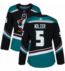 Women's Adidas Anaheim Ducks #5 Korbinian Holzer Authentic Black Teal Third NHL Jersey