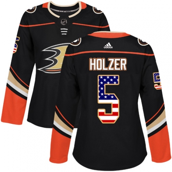 Women's Adidas Anaheim Ducks #5 Korbinian Holzer Authentic Black USA Flag Fashion NHL Jersey Women's Adidas Anaheim Ducks #5 Korbinian Holzer Authentic Black USA Flag Fashion NHL Jersey