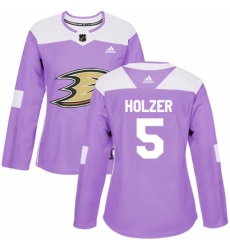 Women's Adidas Anaheim Ducks #5 Korbinian Holzer Authentic Purple Fights Cancer Practice NHL Jersey
