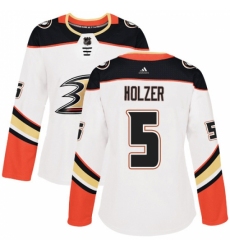 Women's Adidas Anaheim Ducks #5 Korbinian Holzer Authentic White Away NHL Jersey