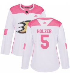 Women's Adidas Anaheim Ducks #5 Korbinian Holzer Authentic White/Pink Fashion NHL Jersey Women's Adidas Anaheim Ducks #5 Korbinian Holzer Authentic White/Pink Fashion NHL Jersey