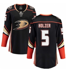 Women's Anaheim Ducks #5 Korbinian Holzer Fanatics Branded Black Home Breakaway NHL Jersey