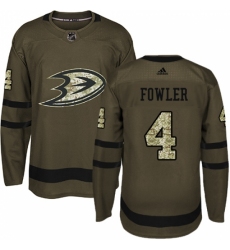 Men's Adidas Anaheim Ducks #4 Cam Fowler Authentic Green Salute to Service NHL Jersey