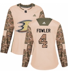 Women's Adidas Anaheim Ducks #4 Cam Fowler Authentic Camo Veterans Day Practice NHL Jersey