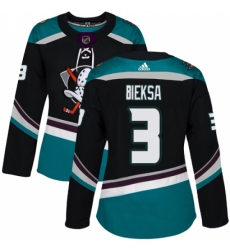 Women's Adidas Anaheim Ducks #3 Kevin Bieksa Authentic Black Teal Third NHL Jersey