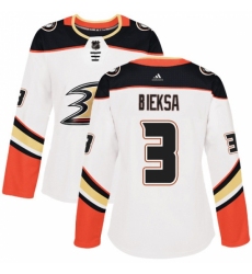 Women's Adidas Anaheim Ducks #3 Kevin Bieksa Authentic White Away NHL Jersey
