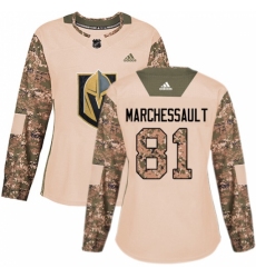 Women's Adidas Vegas Golden Knights #81 Jonathan Marchessault Authentic Camo Veterans Day Practice NHL Jersey