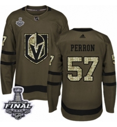 Men's Adidas Vegas Golden Knights #57 David Perron Authentic Green Salute to Service 2018 Stanley Cup Final NHL Jersey