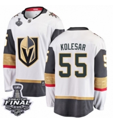 Men's Vegas Golden Knights #55 Keegan Kolesar Authentic White Away Fanatics Branded Breakaway 2018 Stanley Cup Final NHL Jersey