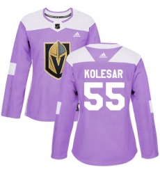 Women's Adidas Vegas Golden Knights #55 Keegan Kolesar Authentic Purple Fights Cancer Practice NHL Jersey