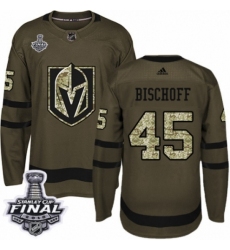 Youth Adidas Vegas Golden Knights #45 Jake Bischoff Authentic Green Salute to Service 2018 Stanley Cup Final NHL Jersey