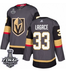 Men's Adidas Vegas Golden Knights #33 Maxime Lagace Authentic Gray Home 2018 Stanley Cup Final NHL Jersey