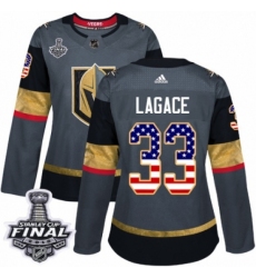 Women's Adidas Vegas Golden Knights #33 Maxime Lagace Authentic Gray USA Flag Fashion 2018 Stanley Cup Final NHL Jersey