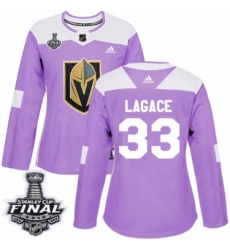 Women's Adidas Vegas Golden Knights #33 Maxime Lagace Authentic Purple Fights Cancer Practice 2018 Stanley Cup Final NHL Jersey