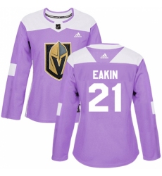 Women's Adidas Vegas Golden Knights #21 Cody Eakin Authentic Purple Fights Cancer Practice NHL Jersey
