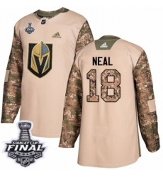 Men's Adidas Vegas Golden Knights #18 James Neal Authentic Camo Veterans Day Practice 2018 Stanley Cup Final NHL Jersey
