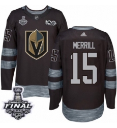 Men's Adidas Vegas Golden Knights #15 Jon Merrill Authentic Black 1917-2017 100th Anniversary 2018 Stanley Cup Final NHL Jersey