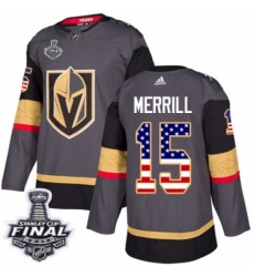 Men's Adidas Vegas Golden Knights #15 Jon Merrill Authentic Gray USA Flag Fashion 2018 Stanley Cup Final NHL Jersey