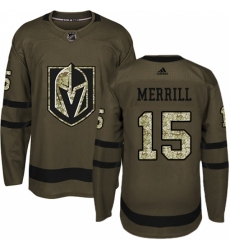 Men's Adidas Vegas Golden Knights #15 Jon Merrill Authentic Green Salute to Service NHL Jersey