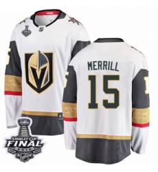 Men's Vegas Golden Knights #15 Jon Merrill Authentic White Away Fanatics Branded Breakaway 2018 Stanley Cup Final NHL Jersey
