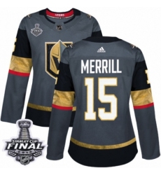 Women's Adidas Vegas Golden Knights #15 Jon Merrill Authentic Gray Home 2018 Stanley Cup Final NHL Jersey