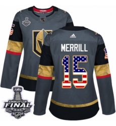 Women's Adidas Vegas Golden Knights #15 Jon Merrill Authentic Gray USA Flag Fashion 2018 Stanley Cup Final NHL Jersey