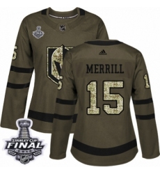 Women's Adidas Vegas Golden Knights #15 Jon Merrill Authentic Green Salute to Service 2018 Stanley Cup Final NHL Jersey
