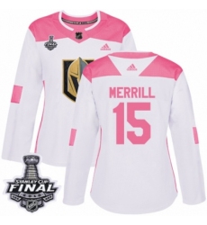 Women's Adidas Vegas Golden Knights #15 Jon Merrill Authentic White/Pink Fashion 2018 Stanley Cup Final NHL Jersey