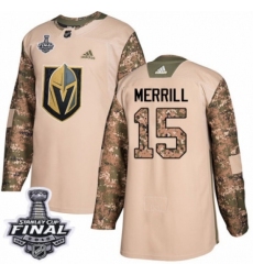 Youth Adidas Vegas Golden Knights #15 Jon Merrill Authentic Camo Veterans Day Practice 2018 Stanley Cup Final NHL Jersey
