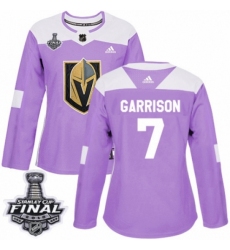 Women's Adidas Vegas Golden Knights #7 Jason Garrison Authentic Purple Fights Cancer Practice 2018 Stanley Cup Final NHL Jersey