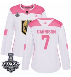 Women's Adidas Vegas Golden Knights #7 Jason Garrison Authentic White/Pink Fashion 2018 Stanley Cup Final NHL Jersey