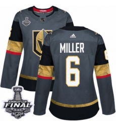 Women's Adidas Vegas Golden Knights #6 Colin Miller Authentic Gray Home 2018 Stanley Cup Final NHL Jersey