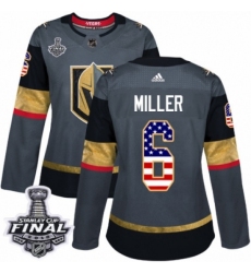 Women's Adidas Vegas Golden Knights #6 Colin Miller Authentic Gray USA Flag Fashion 2018 Stanley Cup Final NHL Jersey
